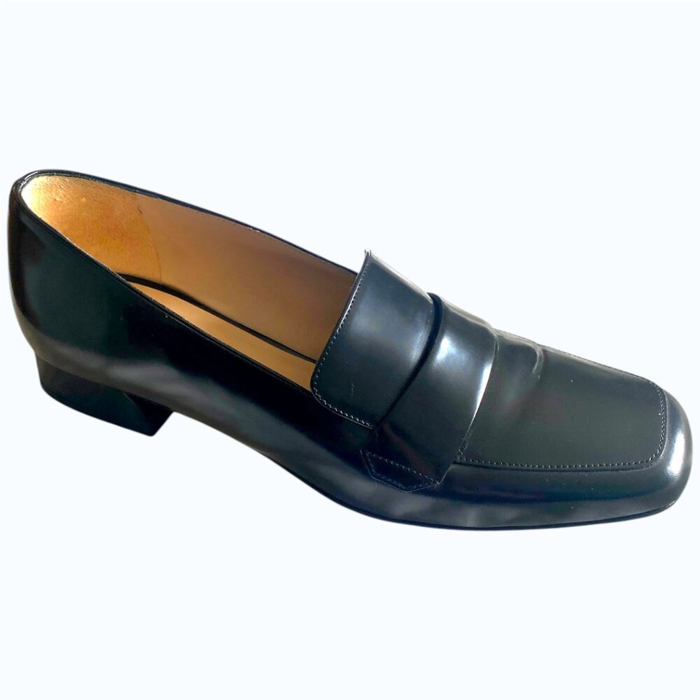 M.Gemi Leather Block Heel Loafers Size 41 Black Made in Italy Excellent